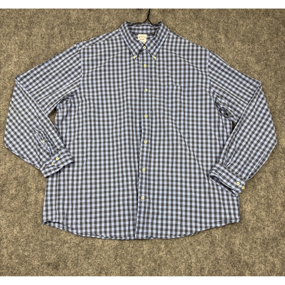 Brooks Brothers Mens XL Blue Black Gingham Cotton Button Down Shirt Long Sleeve